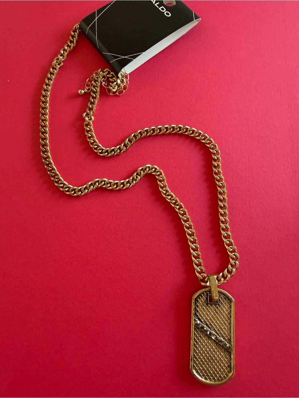 Aldo Gold Dog Tag Pendant Chain Necklace